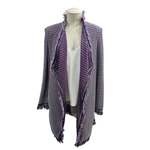 St. John Fiore Purple Tweed Open Front Fringe Waterfall Cardigan Jacket Duster S